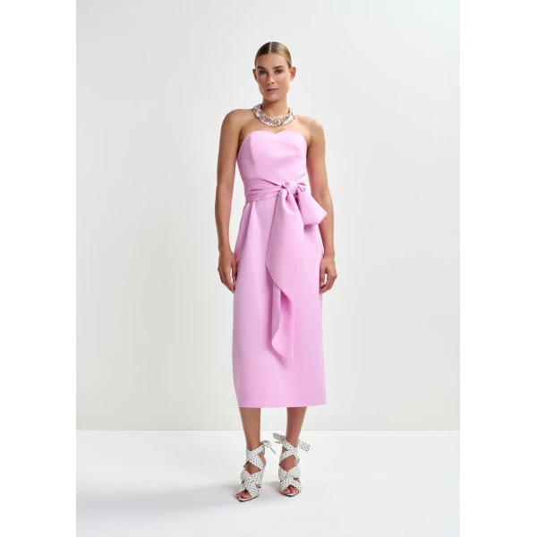 Essentiel Antwerp Pink strapless midi dress with wrap-belt, view 2