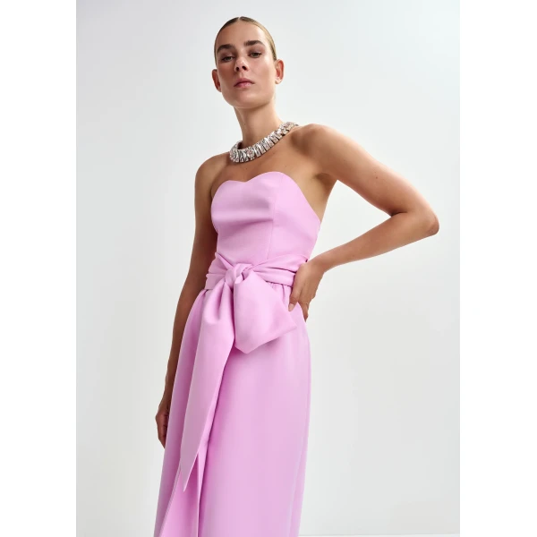 Essentiel Antwerp Pink strapless midi dress with wrap-belt, view 3