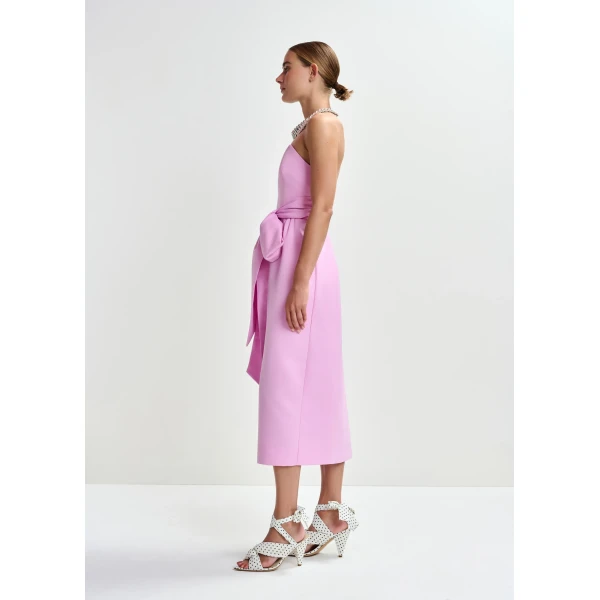Essentiel Antwerp Pink strapless midi dress with wrap-belt, view 4