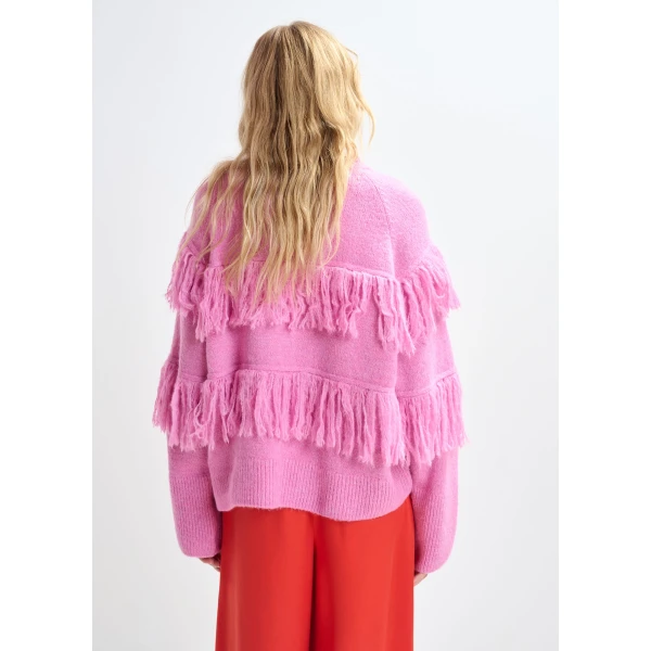 Essentiel Antwerp Pink sweater with fringe details, view 3