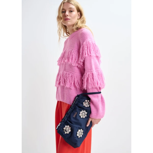 Essentiel Antwerp Pink sweater with fringe details, view 5