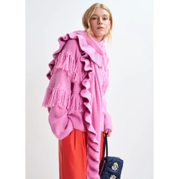 Essentiel Antwerp Pink sweater with fringe details, view 6