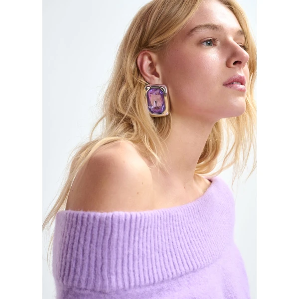 Essentiel Antwerp Purple alpaca wool-blend off-shoulder knit sweater, view 3