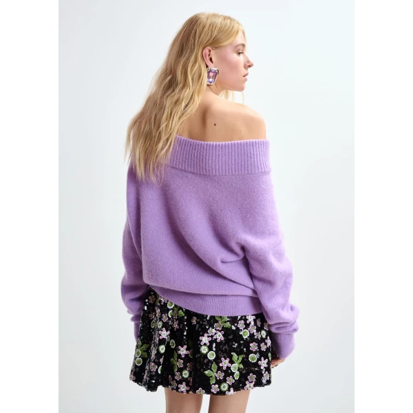 Essentiel Antwerp Purple alpaca wool-blend off-shoulder knit sweater, view 4