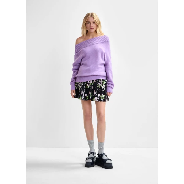 Essentiel Antwerp Purple alpaca wool-blend off-shoulder knit sweater, view 5