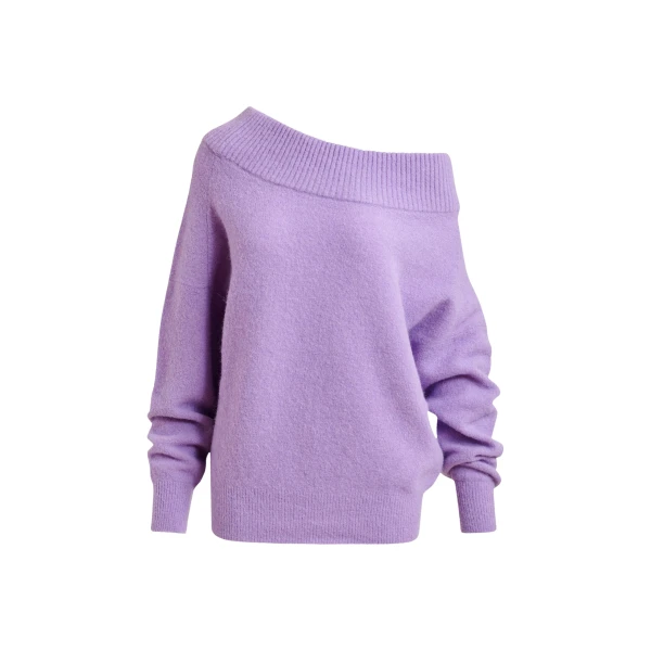 Essentiel Antwerp Purple alpaca wool-blend off-shoulder knit sweater