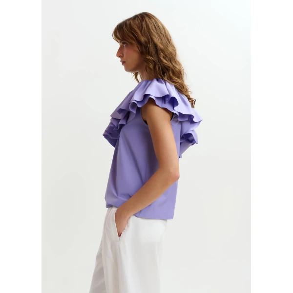 Essentiel Antwerp Purple asymmetric ruffle top, view 4