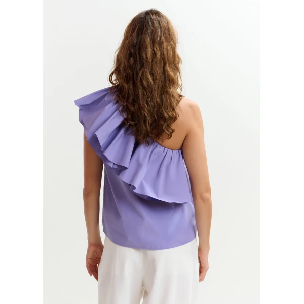 Essentiel Antwerp Purple asymmetric ruffle top, view 5