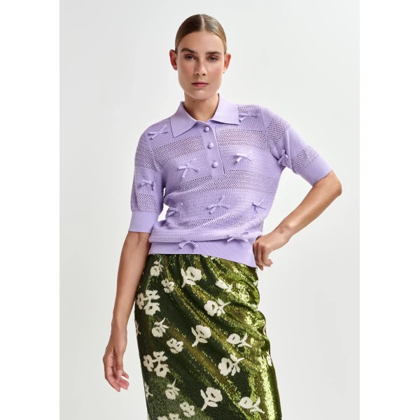 Essentiel Antwerp Purple bow-embellished knit polo, view 3