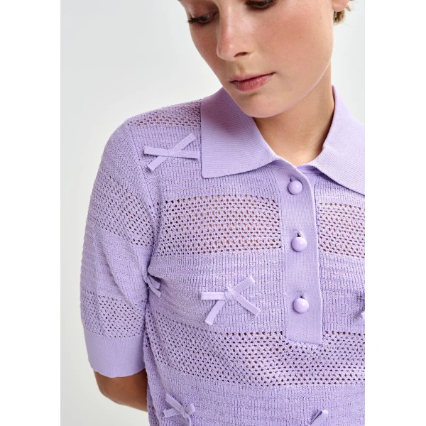 Essentiel Antwerp Purple bow-embellished knit polo, view 5
