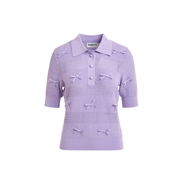 Purple bow-embellished knit polo