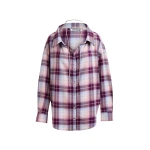 Essentiel Antwerp Purple, burgundy and light blue oversized plaid shirt with rhinestone chain