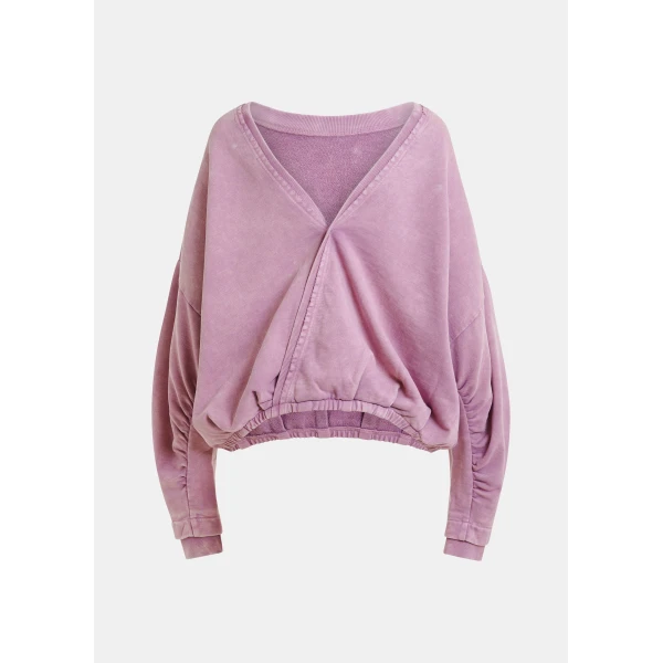 Essentiel Antwerp Purple cropped cotton sweatshirt with wrapback detail Top, view 2
