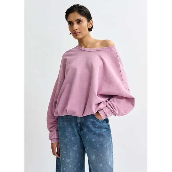 Essentiel Antwerp Purple cropped cotton sweatshirt with wrapback detail Top, view 3