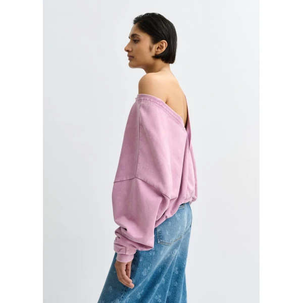 Essentiel Antwerp Purple cropped cotton sweatshirt with wrapback detail Top, view 4