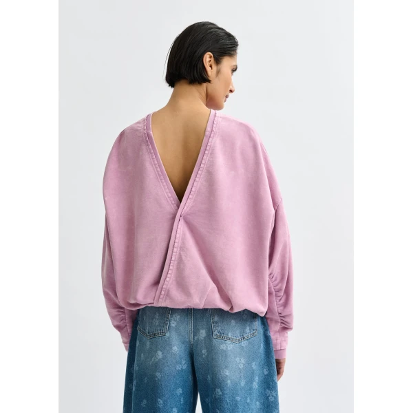 Essentiel Antwerp Purple cropped cotton sweatshirt with wrapback detail Top, view 5