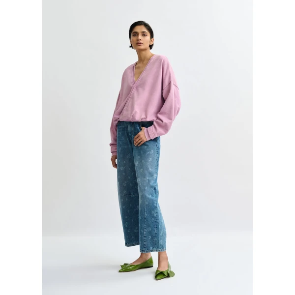 Essentiel Antwerp Purple cropped cotton sweatshirt with wrapback detail Top, view 6