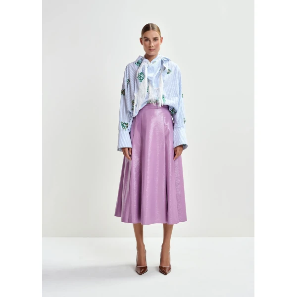 Essentiel Antwerp Purple faux leather midi skirt, view 2