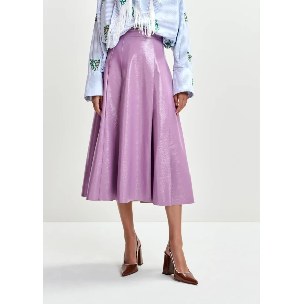 Essentiel Antwerp Purple faux leather midi skirt, view 3