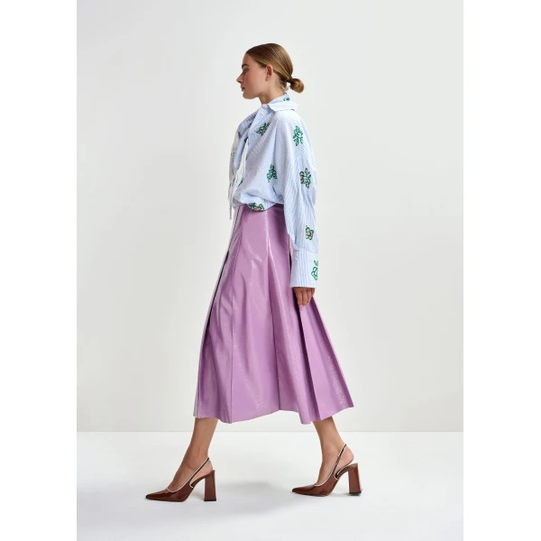Essentiel Antwerp Purple faux leather midi skirt, view 4
