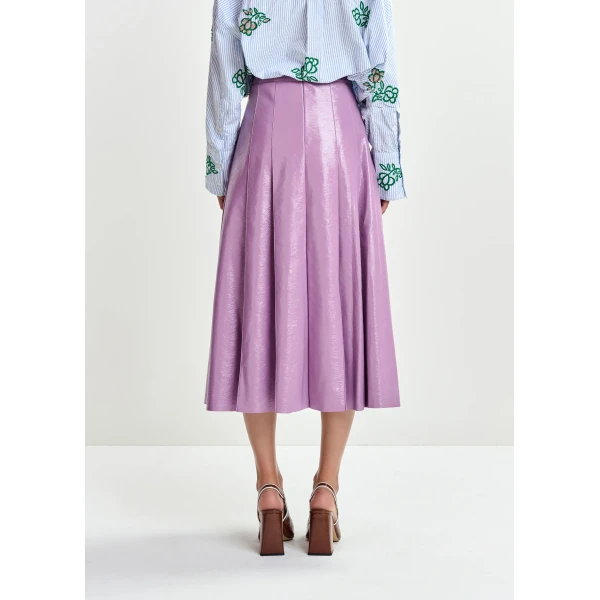 Essentiel Antwerp Purple faux leather midi skirt, view 5
