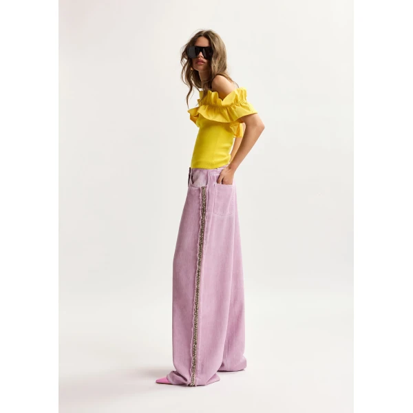 Essentiel Antwerp Purple high-rise wide-leg jeans with embellished side trims, view 2