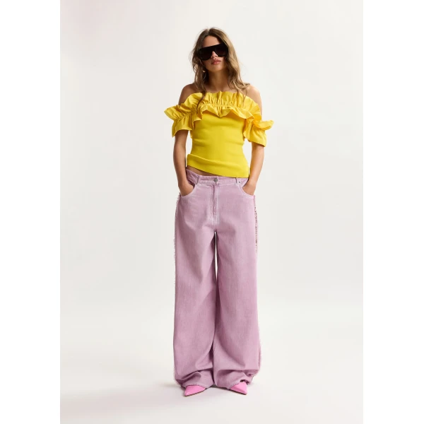 Essentiel Antwerp Purple high-rise wide-leg jeans with embellished side trims, view 3