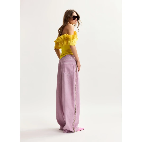 Essentiel Antwerp Purple high-rise wide-leg jeans with embellished side trims, view 5