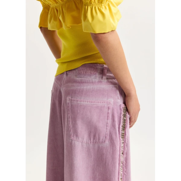 Essentiel Antwerp Purple high-rise wide-leg jeans with embellished side trims, view 6