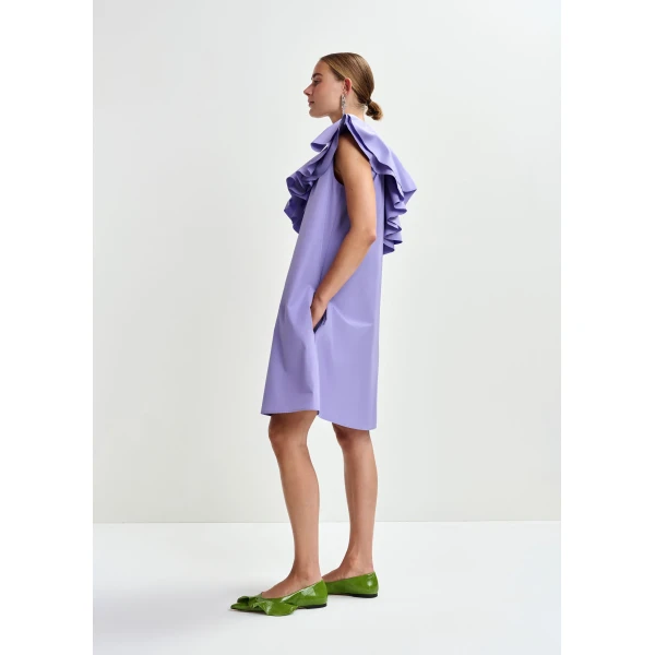 Essentiel Antwerp Purple one-shoulder mini dress with ruffle details, view 4