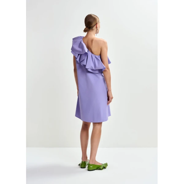 Essentiel Antwerp Purple one-shoulder mini dress with ruffle details, view 5