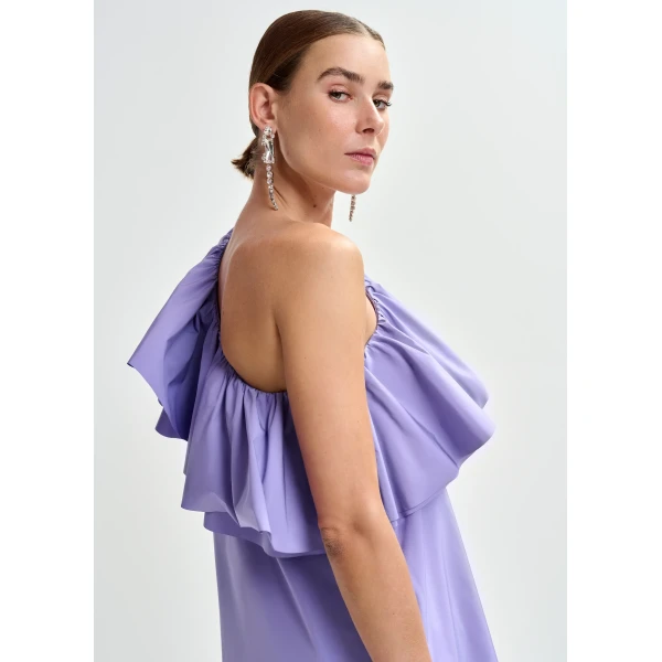 Essentiel Antwerp Purple one-shoulder mini dress with ruffle details, view 6