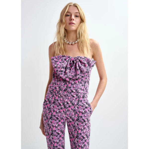 Essentiel Antwerp Purple, pink and black bustier top with bow, view 2