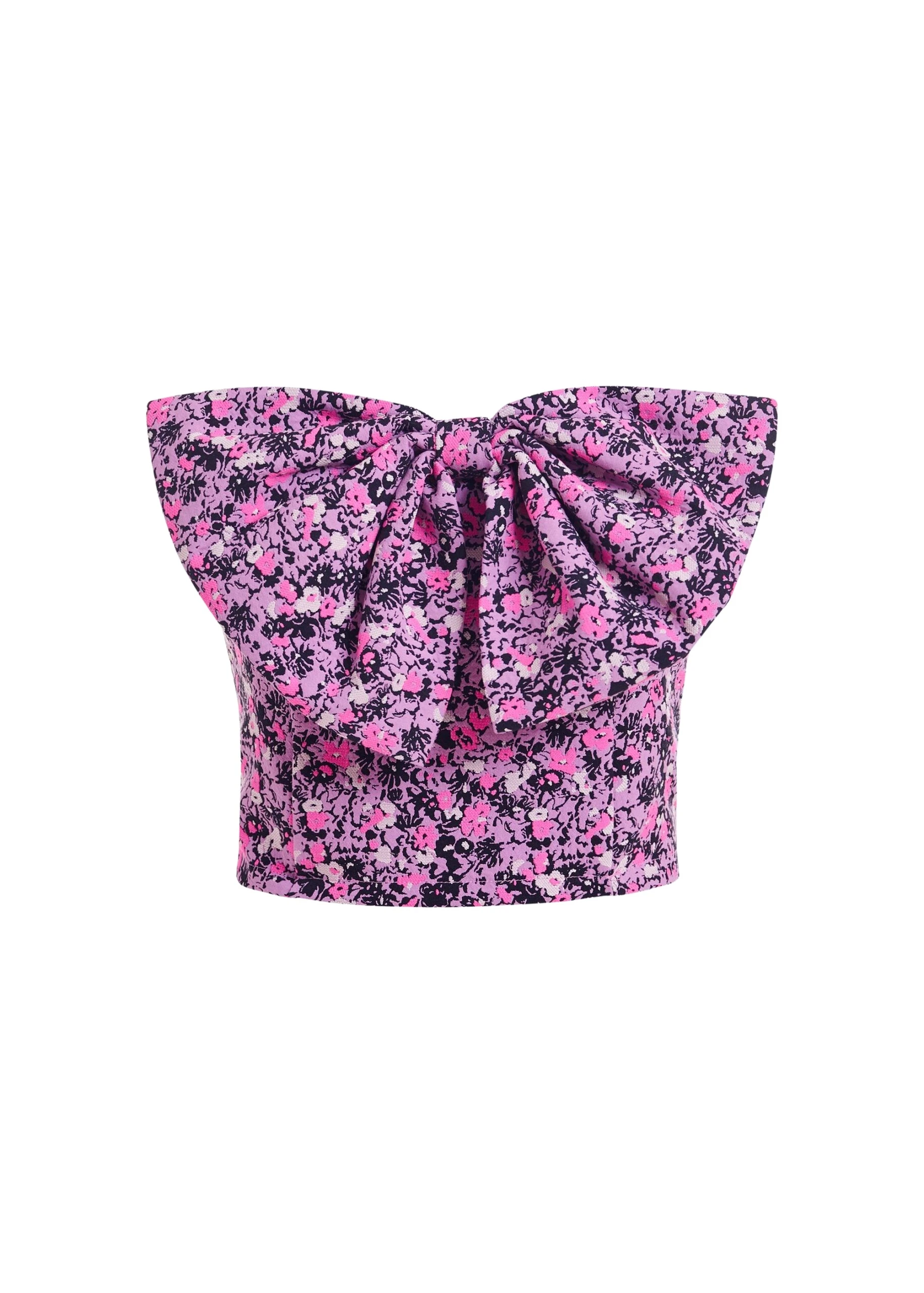 Essentiel Antwerp Purple, pink and black bustier top with bow