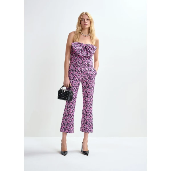 Essentiel Antwerp Purple, pink and black jacquard low-waist flared pants, view 2
