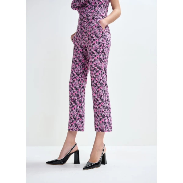 Essentiel Antwerp Purple, pink and black jacquard low-waist flared pants, view 5