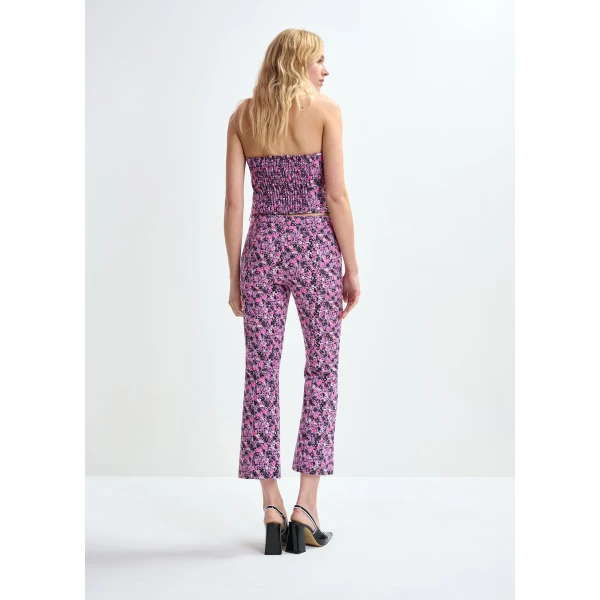 Essentiel Antwerp Purple, pink and black jacquard low-waist flared pants, view 6