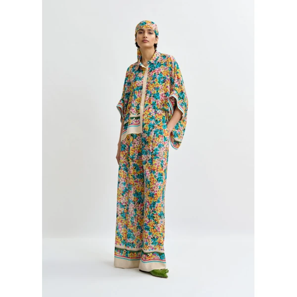 Essentiel Antwerp Purple, red and multicolor silk-blend floral print wide-leg pants, view 3