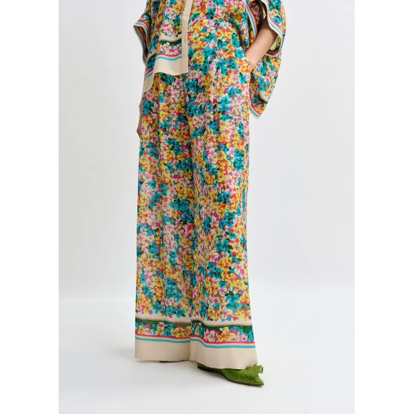 Essentiel Antwerp Purple, red and multicolor silk-blend floral print wide-leg pants, view 4
