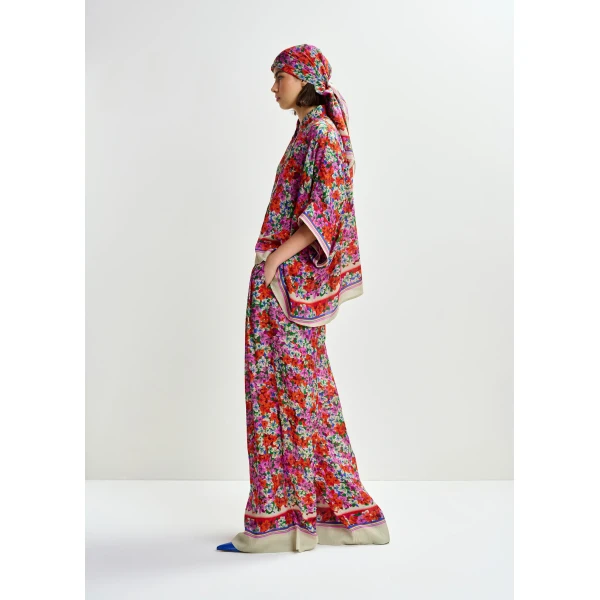 Essentiel Antwerp Purple, red and multicolor silk-blend floral print wide-leg pants, view 4