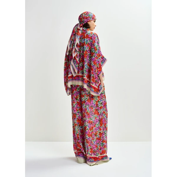 Essentiel Antwerp Purple, red and multicolor silk-blend floral print wide-leg pants, view 5