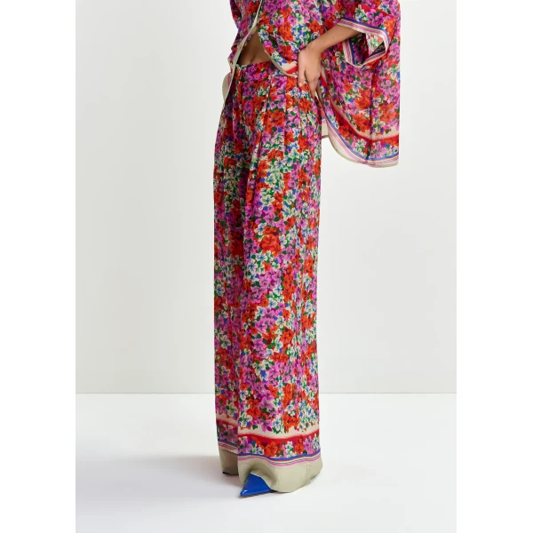 Essentiel Antwerp Purple, red and multicolor silk-blend floral print wide-leg pants, view 6