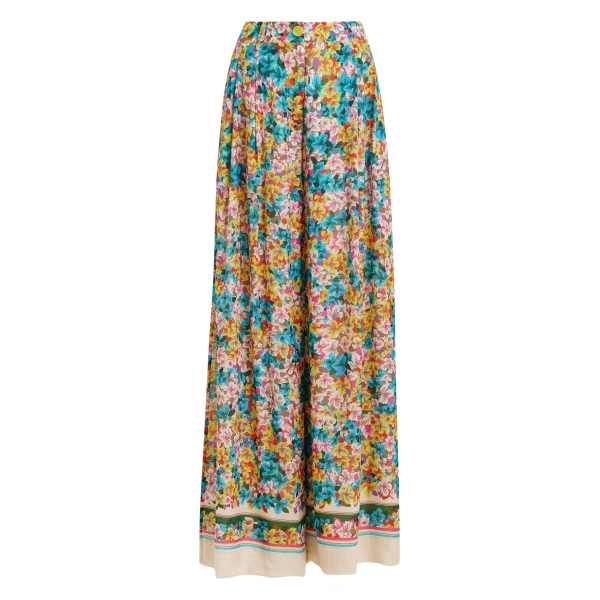 Essentiel Antwerp Purple, red and multicolor silk-blend floral print wide-leg pants