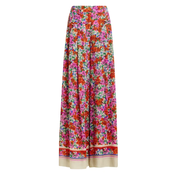 Essentiel Antwerp Purple, red and multicolor silk-blend floral print wide-leg pants