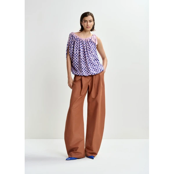 Essentiel Antwerp Purple sequin-embellished asymmetric top with neck-tie ribbon, view 5