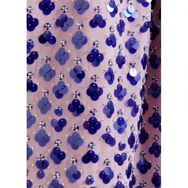 Essentiel Antwerp Purple sequin-embellished asymmetric top with neck-tie ribbon, view 6