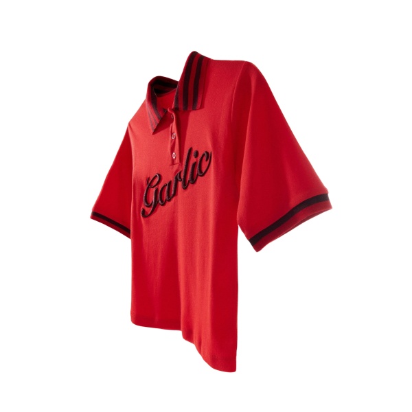 Red and burgundy garlic-embroidered polo