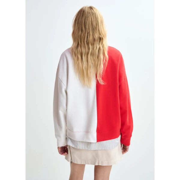 Essentiel Antwerp Red and white split-panel appliquéd cotton sweatshirt Top, view 4
