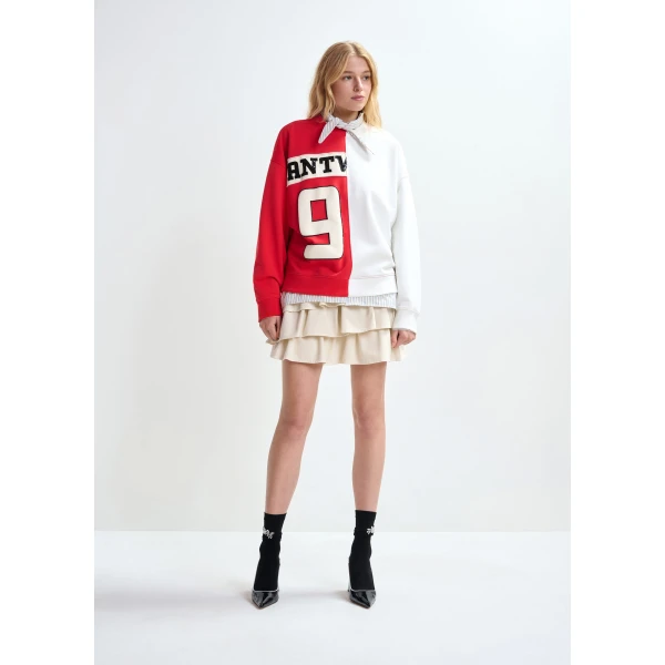 Essentiel Antwerp Red and white split-panel appliquéd cotton sweatshirt Top, view 5
