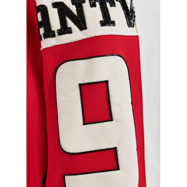 Essentiel Antwerp Red and white split-panel appliquéd cotton sweatshirt Top, view 6
